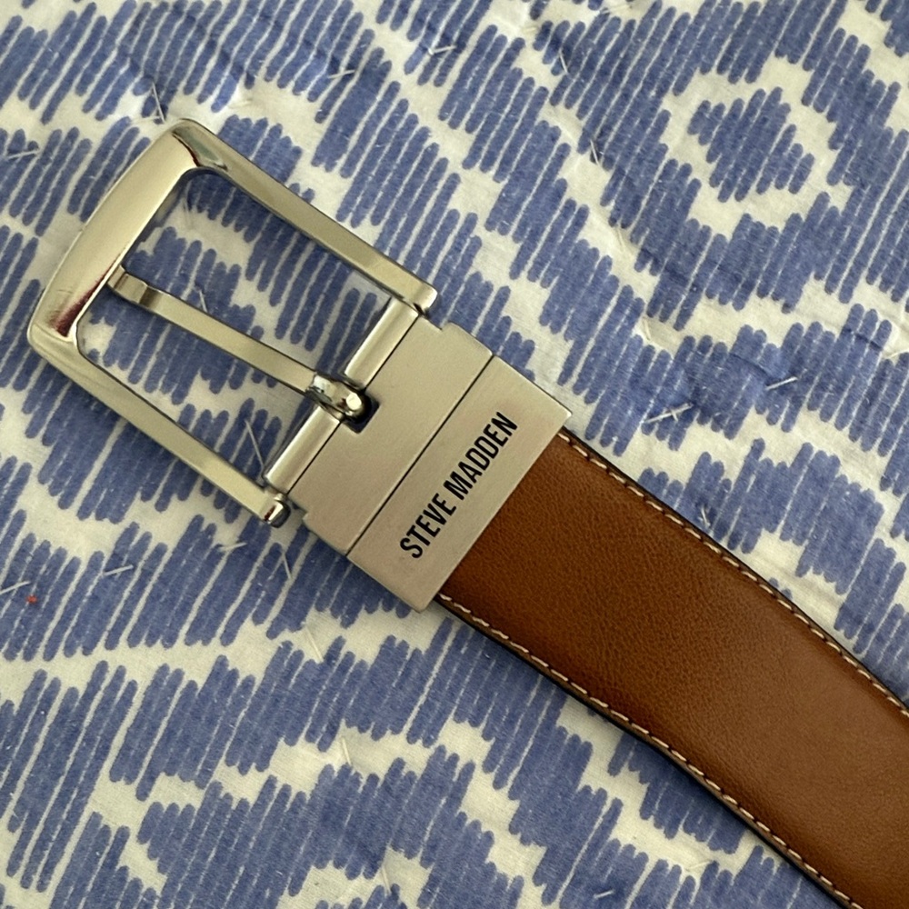 Steve Madden Tan Leather Belt with Silver Buckle
